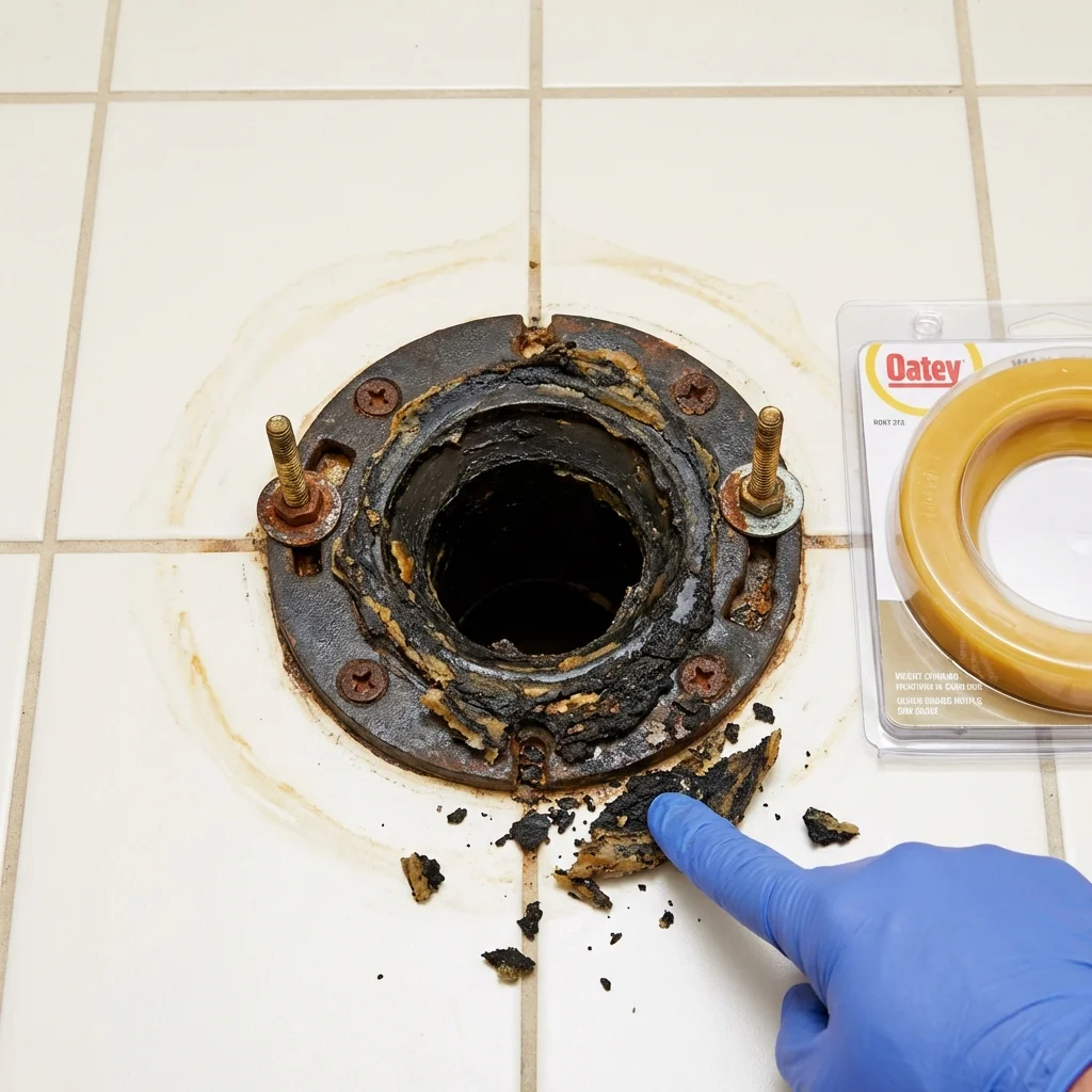 Failed wax ring showing water seepage at the base of a toilet in a Leechburg, PA home