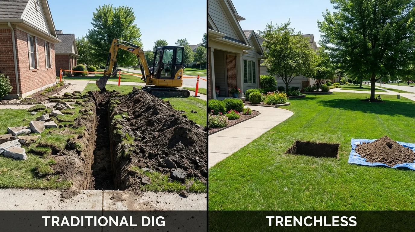 Trenchless sewer repair with minimal yard damage versus traditional excavation in Leechburg, PA